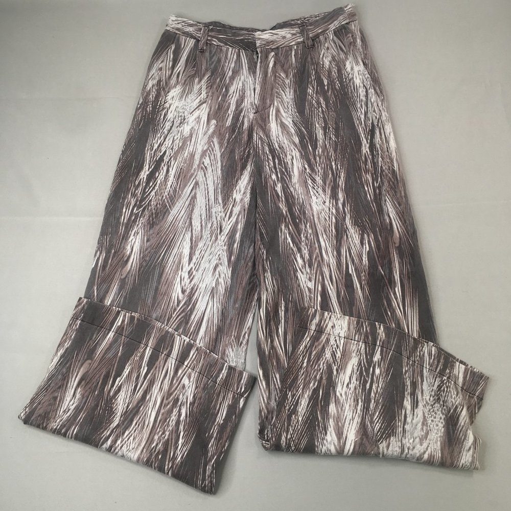 Free People All Play Trousers Womens 2 Brown Wide Leg Pant Abstract Print